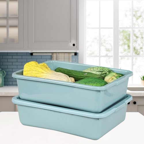 Cand 13 L Commercial Bus Tub with Lid, 3-Pack Plastic Wash Tub Basin, Mint Green