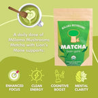 Malama Ceremonial Grade Matcha Powder - Premium Japanese Matcha Green Tea Powder with Organic Lion’s Mane Extract - Organic, Gluten-Free, Vegan, & Unsweetened (2.1 oz) for Energy & Focus