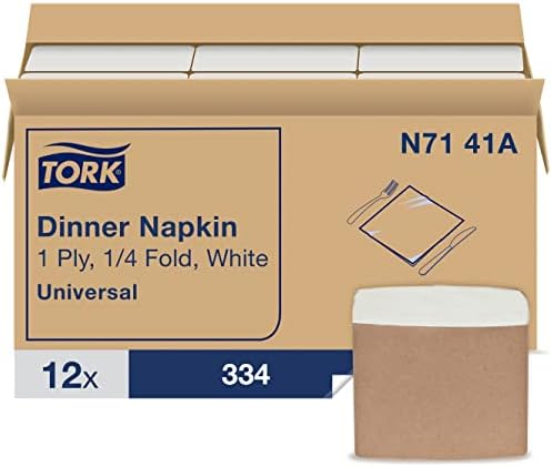 Tork White Dinner Napkin, 1/4 Fold 1-ply, 17" x 16.9", 12 x 334 napkins, N7141A