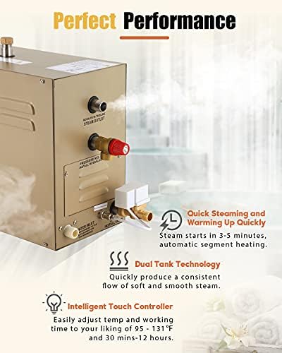 CGOLDENWALL 6KW Commercial Self-Draining Steam Generator Shower System Home Steam Bath Spa Generator 30 min to 12 Hours with Auto Drain 95-131℉ for Suitable Space Heating 6 m³/212 Cubic feet (6KW)