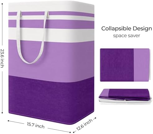 StorageRight Large Collapsible Laundry Basket Hamper with Easy Carry Handles，Freestanding Clothes Hampers for Laundry, Bedroom, Dorm, Towels, Toys, 75L, Purple