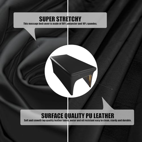 Leather Massage Table Cover Wipeable Massage Bed Cover Protector, Reusable & Waterproof Lash Bed Cover Fitted, Odorless Vegan Leather Spa Salon Bed Covers (Black Tablecloth for 6FT Table)