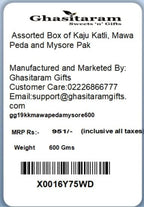 Ghasitaram Gifts Rakhi Gifts for Brothers Rakhi Sweets - Assorted Box of Kaju Katli, Mawa Peda and Mysore Pak with Pearl Beads Rakhi