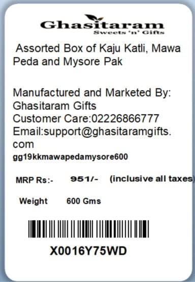 Ghasitaram Gifts Rakhi Gifts for Brothers Rakhi Sweets - Assorted Box of Kaju Katli, Mawa Peda and Mysore Pak with Pearl Beads Rakhi