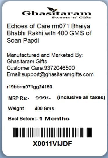 Ghasitaram Gifts Rakhis Online- Echoes of Care rm071 Bhaiya Bhabhi Rakhi with 400 GMS of Soan Papdi