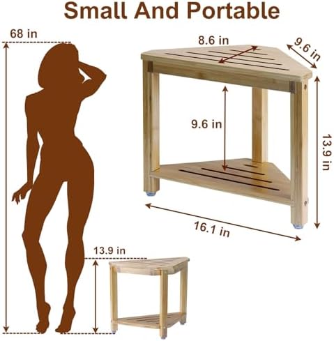 Boulphia Shower Foot Rest 13.8in, Bamboo Shower Stool for Shaving Legs, Waterproof Corner Shower Stool with Storage Shelf, Shower Foot Stool for Inside Small Shower Spaces