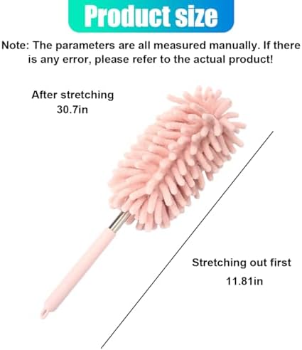 2PCS Car Interior Duster with Extension Pole – Washable Microfiber Dusters Detailing Brushes with Bendable Head, Long Handle Cleaning Duster Tool for Car Dash, Vents, Window, Furniture, Office (Pink)