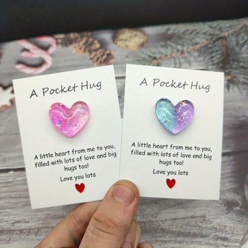 8pcs Pocket Hug with Message Card - Mini Heart Keepsake Gift for Birthday, Wedding and Valentine's Day, Multicolored8