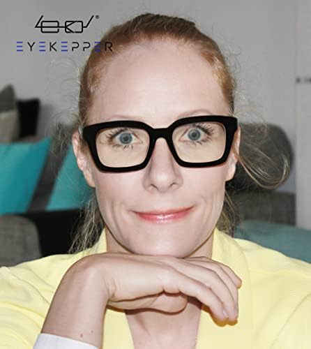 Eyekepper Ladies Computer Glasses - Blue Light Filter Readers Women - UV420 Protection Oversized Square Design Reading Eyeglasses - Black +0.50