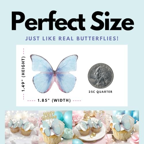 Edible Butterflies with Edible Glitter Kit - Wafer Paper Butterflies for Cakes - Cake Decorations - Cupcake Decorations - Cake Toppers (Dream Blue)