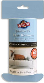 Spotty Jumbo Extra Sticky, Adhesive Lint Roller Refill, Pet Cat & Dog Hair Remover for Clothes and Furniture, 60 Sheet ct