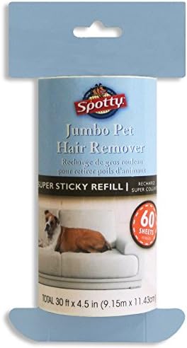 Spotty Jumbo Extra Sticky, Adhesive Lint Roller Refill, Pet Cat & Dog Hair Remover for Clothes and Furniture, 60 Sheet ct
