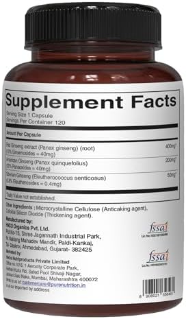 Pure Nutrition Triple Ginseng 650mg | 120 Caps | Complex for Men and Women | Highly Effective Combination of Red, American and Siberian Ginseng. Non GMO