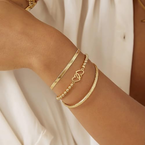 Gold Bracelets for Women 14K Gold Beaded Bracelets Stackable Bracelets for Women Gold Charm Bracelet Non Tarnish Gold Jewelry for Women Trendy
