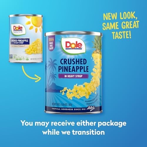 Dole Canned Fruit, Crushed Pineapple in Heavy Syrup, Gluten Free, Pantry Staples, 20 Oz, 12 Count, Packaging May Vary
