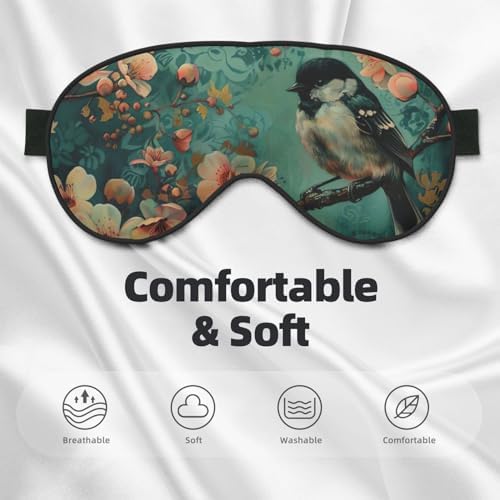 SSIMOO Flower and Bird Art Soft Sleep Eye Mask,Female Breathable Eye Patch,Perfect for Travel and Relaxation, Black