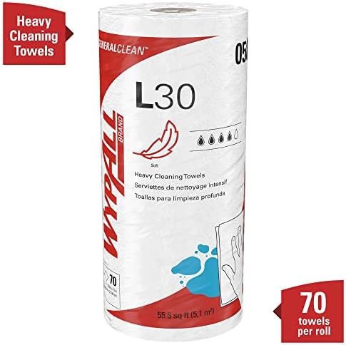 WypAll GeneralClean L30 Cloths Heavy Duty Cleaning Wipes (05843), Strong and Soft Bulk Paper Wipers, White (70 Sheets/Roll, 24 Rolls, 1,680 Sheet Total)