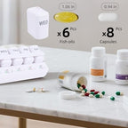 Fockety Weekly Pills Organizer, 7 Day Pills Case with Large Compartments, Daily Pills Box, Medicines Planner, Vitamin Organizer for Medication, Vitamins, Supplements, Fish Oils (White)