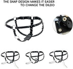 BDSM Strapon Dildo Harness with Butt Plug – Double Penetration Adjustable Black Leather Dildo Belt for Couples – Fetish Strap Toy for Dominance & Submission Play (32"+Waist)
