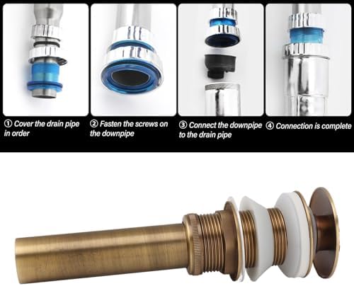 Basin PopUp Drain, AntiClogging Brass Universal PopUp Drain Plug Easy to Install for Home (Without Overflow)