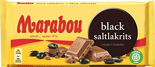 10 Bars x 180g of Marabou Black Saltlakrits - Salty Licorice - Original - Swedish - Milk Chocolate