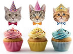 24PCS Cake Toppers Cat Pet Birthday Cupcake Topper Cat Face Kitten Themed Party Cake Decorations Baby Shower Party Supplies