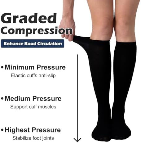 (3 pairs) Compression Socks 20-30 mmHg Long Knee High Socks for Women Men Support Athletic Travel Daily Wear