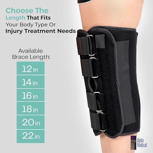 Alpha Medical 12” Long Adjustable Three Panel Orthopedic Knee Immobilizer – Supportive & Adjustable Side Panels – Knee Brace Stabilizer – Knee Immobilization L1830