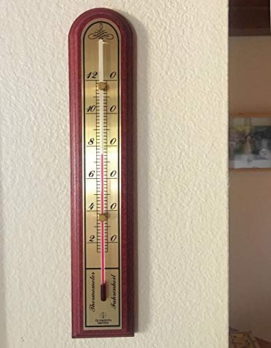 Analog Indoor Wall Thermometer Solid Oak Wood with Brass Scale 10 inch (Mahogany Finish)