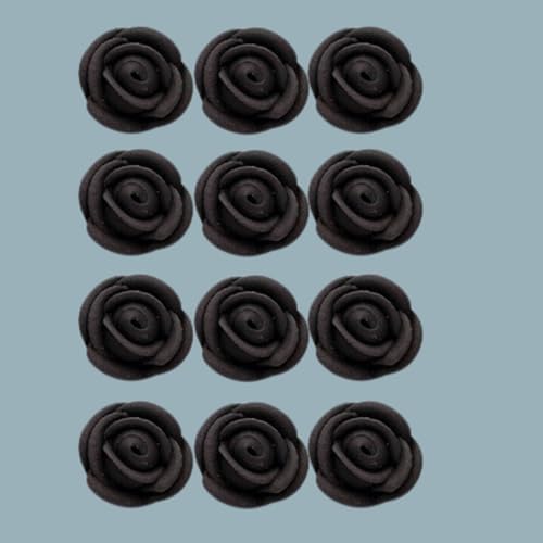 CakeSupplyShop Small Royal Icing Roses for Cakes and Cupcakes 12count (Jet Black) for Goth Weddings Halloween & Anniversaries