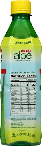 Iberia Aloe Vera Drink with Pulp, No Sugar, Pineapple, 16.9 Fl Oz (Pack of 8)