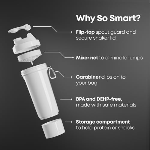 Smartshake Slim 4-Pack Protein Shaker Bottle 400 ml | 13.5 oz – Storage Included - Leakproof Screw-on Lid - BPA Free – Unisex - Black, White, Stormy Gray, Cotton pink