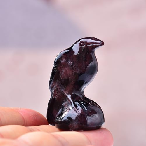 Natural Garnet Crystal Raven Statue 2" Healing Crystal Handmade Sculpture Lucky Guardian Pocket Statues Reiki Meditation Office Home Decoration Gift