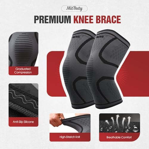 Compression Knee Brace for Women & Men, 2-Pack Knee Sleeve for Running, Basketball & Hiking, Compression Sleeve for Gym, Sports & Workout – Knee Support for Daily Activities (M: 17–19")