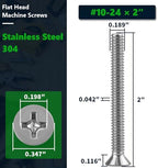 #10-24 x 2 (50 Pack) Phillips Flat Head Machine Screws, Stainless Steel 304 (18-8), UNC Coarse Thread, Countersunk Head Machine Screws, Phillips Drive #2