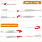 5pcs Rubber Tweezers, 5 Different Sizes of Long Tweezers with Rubber Tips for Crafts Precision, Silicone Tweezer for Jewelry, Bead Making, and Industrial Use, Red