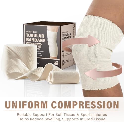 EVERLIT 560D Cotton Blend Elasticated Tubular Support Bandage | Latex-Free, Extra-Thick Breathable Stockinette for Arm, Knees, Legs | Moderate to High Compression for Sensitive Skin (D | 3" x 11 yd)
