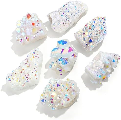 YATOJUZI Angel Aura Crystal Cluster Raw Rocks Quartz Stones Healing Crystals and Titanium Coated Mineral Geode Reiki Gemstones Druzy for Energy Protection 1PCS