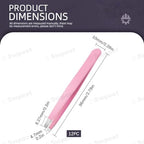 Swpeet 12Pcs 3.79 Inches Pink Eyebrow Tweezers Stainless Steel Slant Tip Tweezers Kit, Professional Eyebrow Facial and Hair Remover, Slant Pointed Precision Tweezers Fits for Men and Women