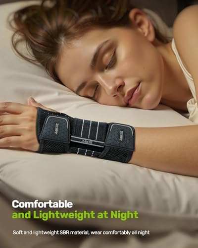 Carpal Tunnel Wrist Brace Left Hand, Adjustable Night Wrist Support with 3 Metal Splints, Hand Brace for Men Women No Pressure on Thumb, Splint Stabilizer for Work, Arthritis, Gray Medium
