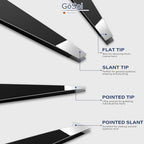 Tweezers Set - 4Pcs Professional Stainless Steel Eyebrows Tweezers for Women Facial Hair, High Precision Tweezers with Slant, Pointed, Flat Tips for Ingrown Hair Removal Women Men