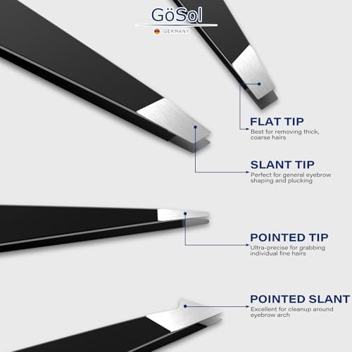Tweezers Set - 4Pcs Professional Stainless Steel Eyebrows Tweezers for Women Facial Hair, High Precision Tweezers with Slant, Pointed, Flat Tips for Ingrown Hair Removal Women Men