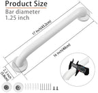 Shower Grab Bar, 2 Pack 16 Inch White Bathroom Grab Bar, 1.25" Diameter 304 Stainless Steel Anti-Slip Grab Bars for Bathtubs and Showers, Handicap Shower Grab Bar for Seniors Elderly