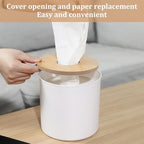 Round Tissue Box with Bamboo Lid, Round Decorative Waterproof Toilet Paper Roll Cover for Bedroom, Dinner Table, Office,Kitchen Bathroom Tissue Box Cover, Standard