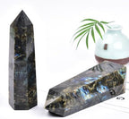 Large Labradorite Crystal Tower Natural Healing Crystal Point Wand Obelisk 6 Faceted Reiki Chakra Meditation Therapy Home Decor Gift 1.5-2 LBS