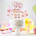 22nd Birthday Cake Toppers, 22nd Birthday Candles Numeral Candles and Glitter Cake Decorations Toppers Set for Party Supplies (Rose Gold)
