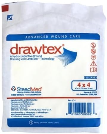 Drawtex 00302 Hydro conductive Dressing with Levafiber, 4 X 4 - Box of 10