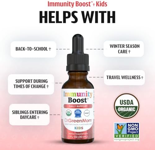 Dr. Green Mom Immunity Boost - Herbal Immune Support Supplement for Babies, Toddlers and Children - Liquid Drops with Organic Echinacea, Elderberry, Astragalus & Vitamin C