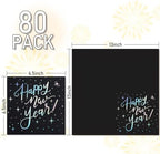 Whaline 80Pcs New Year Luncheon Napkins Disposable Paper Napkin Decorative Black Holographic Happy New Year Dessert Dinner Hand Napkin for Christmas Party Supplies Table Decor