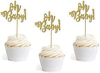 24 Gold Glitter Oh Baby Cake Cupcake Toppers Picks for Wedding Birthday Baby Shower Party Decorations